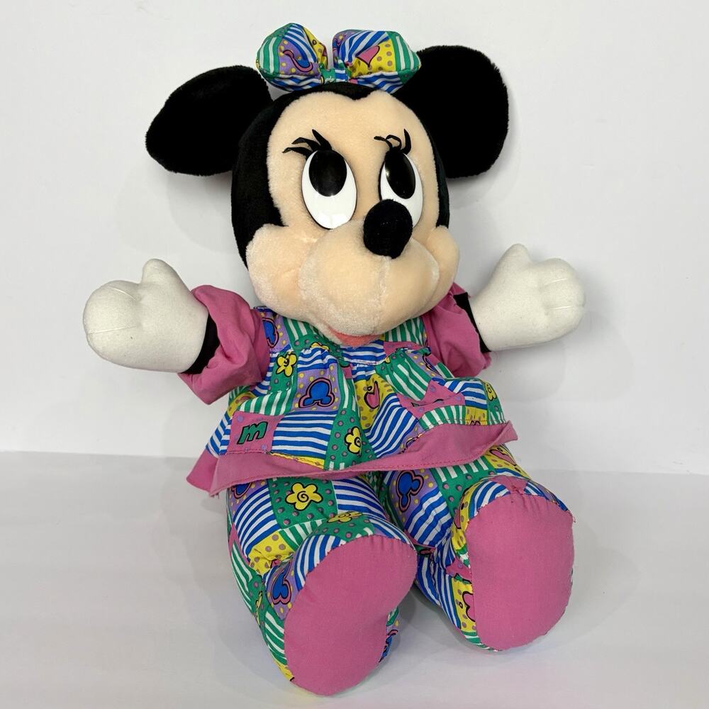 Vintage 90s Applause Disney Baby Minnie Mouse 14" Plush Colorful Pink Abstract
